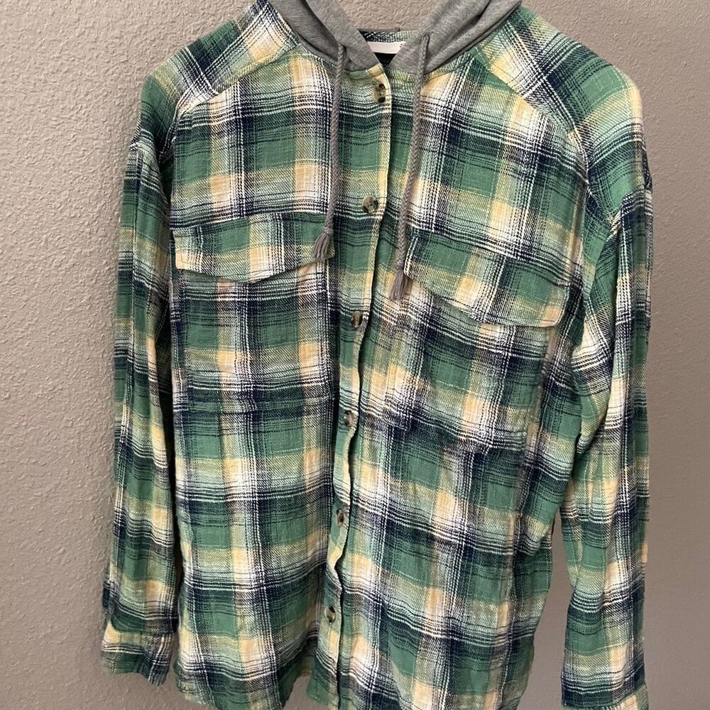 Green and yellow flannel shirt
